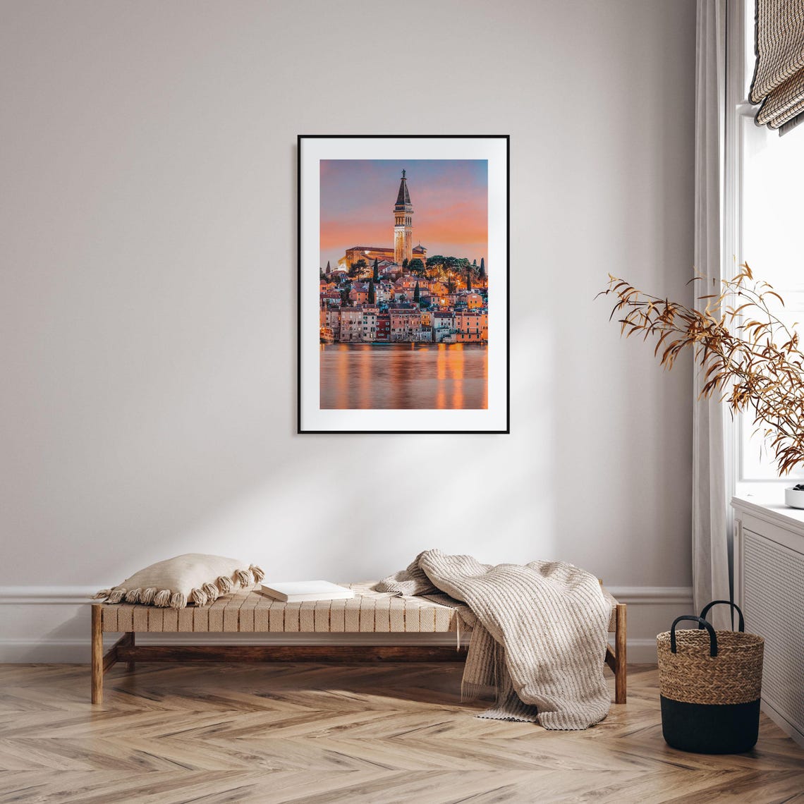 Rovinj Croatia Old Town Bell Tower Glowing at Sunset Over Water Print - Image 2