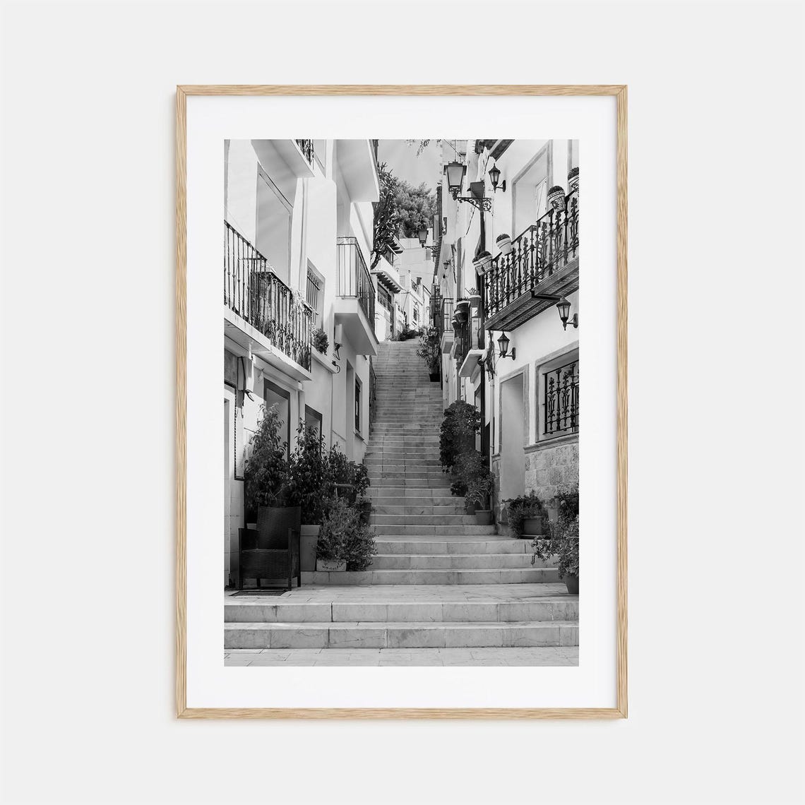 Narrow Stepped Old Town Street White Houses Mediterranean Poster