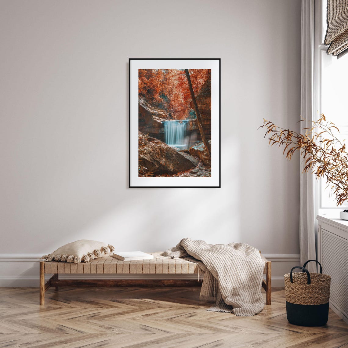 Boone Autumn Forest Waterfall Cascade Over Mossy Rocks Poster - Image 2