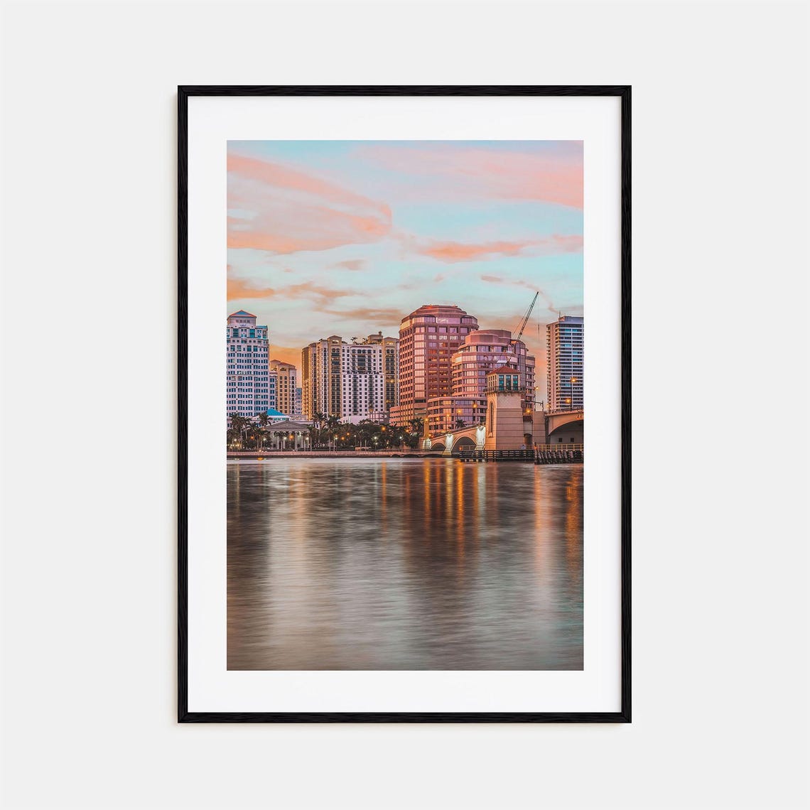 West Palm Beach Skyline Sunset Reflected Over Calm Water Poster