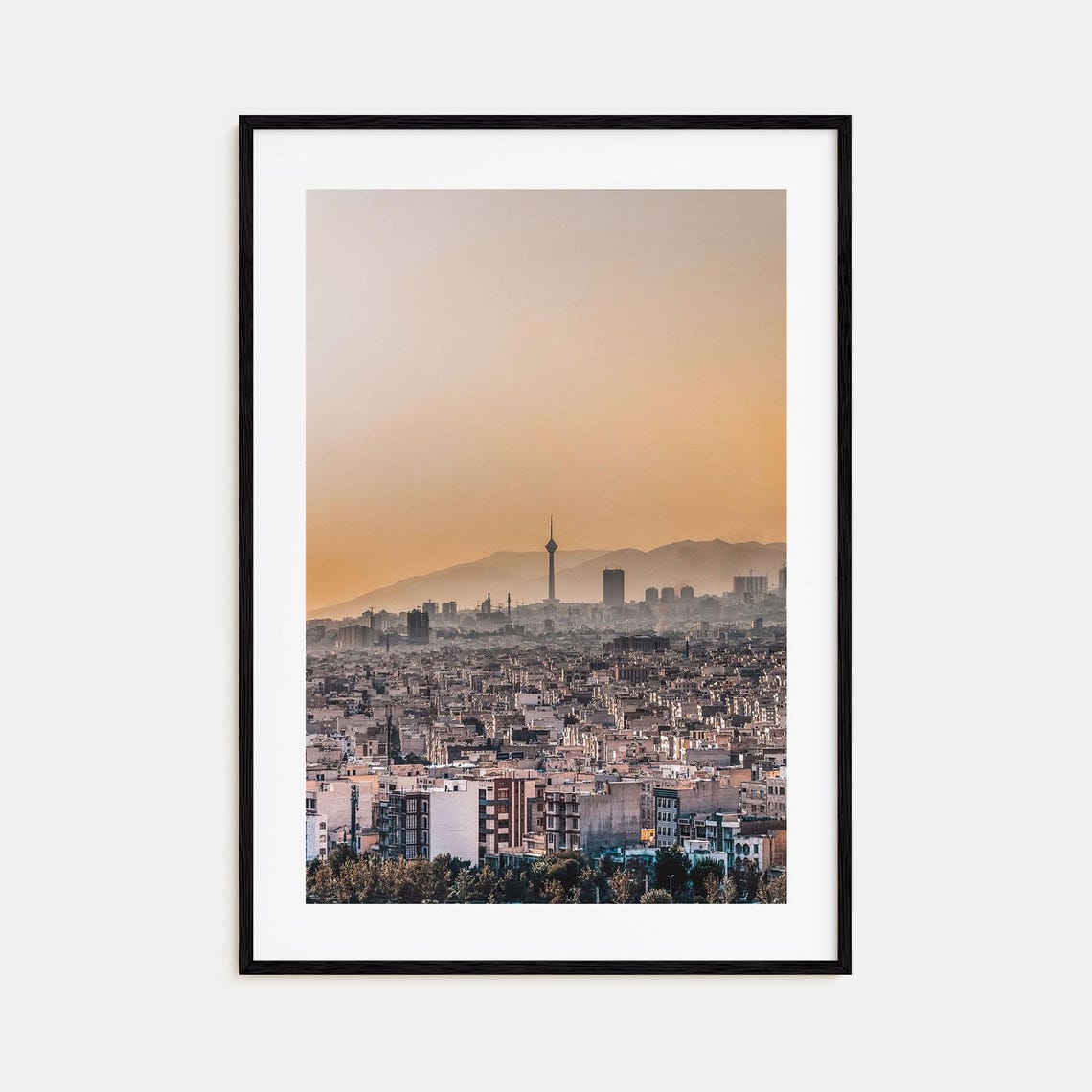 Tehran Milad Tower Sunset Golden Hour City Mountain View Poster