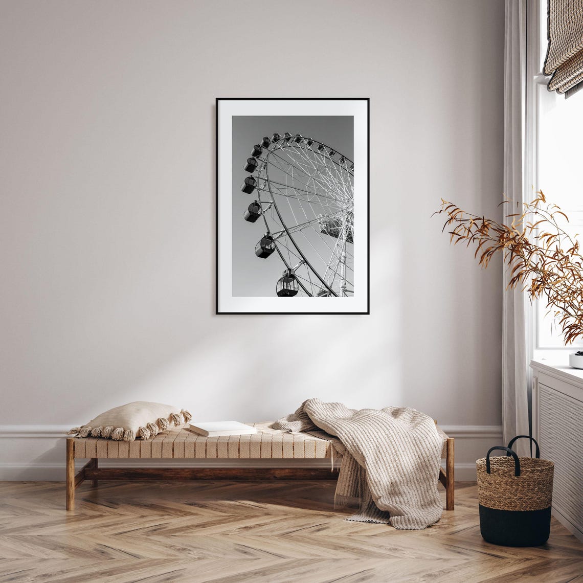 Ferris Wheel Close Up Gondolas Dramatic Black and White Photo Poster - Image 2