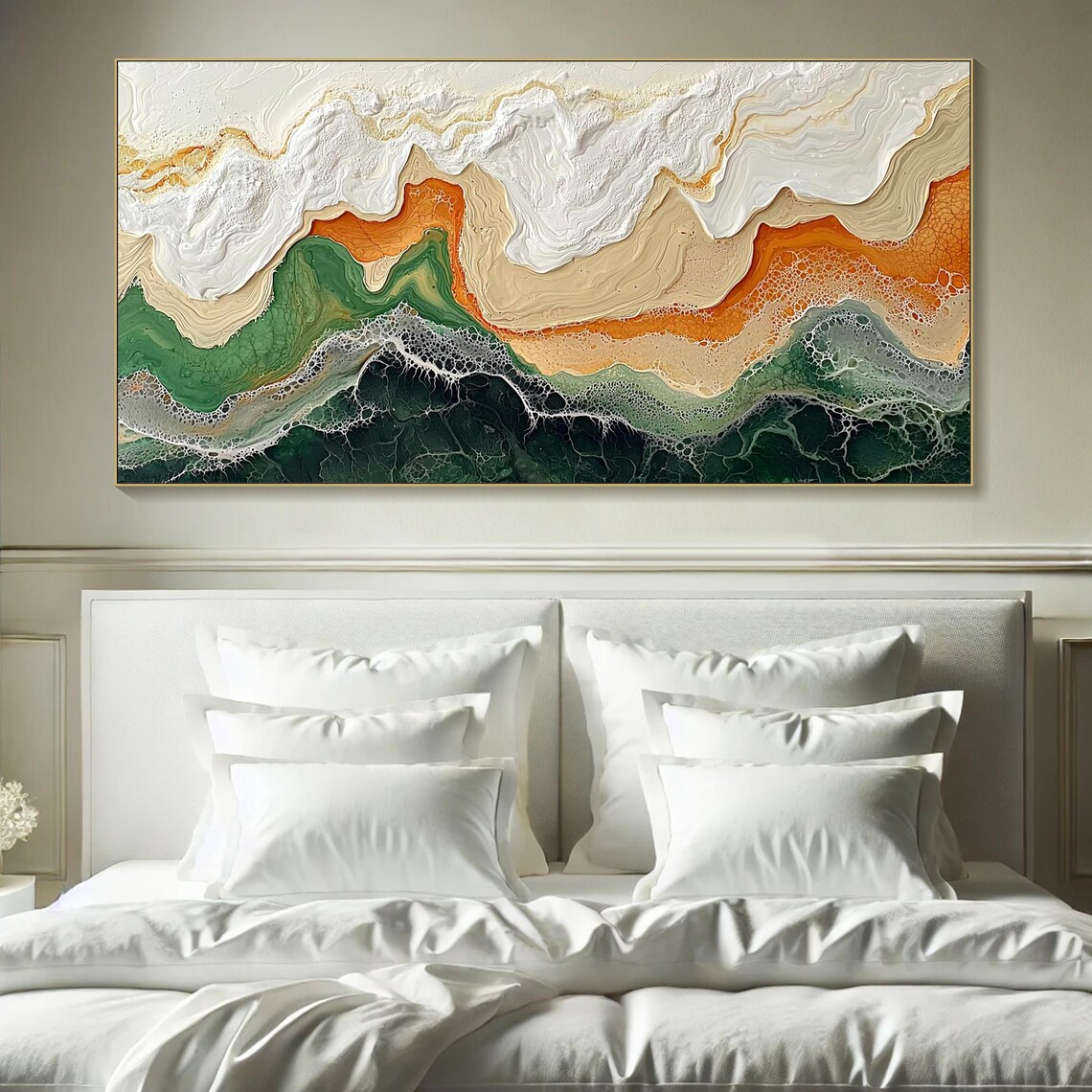 Dark Green Coastal Wave Abstract Resin Style Oil Painting Poster - Image 5