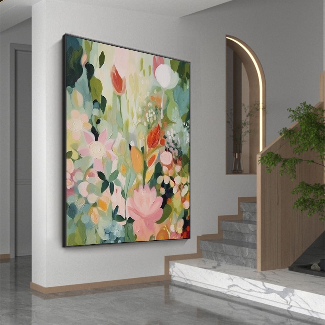 Green Flowers Oil Painting, Abstract Boho Floral Art Print - Image 6