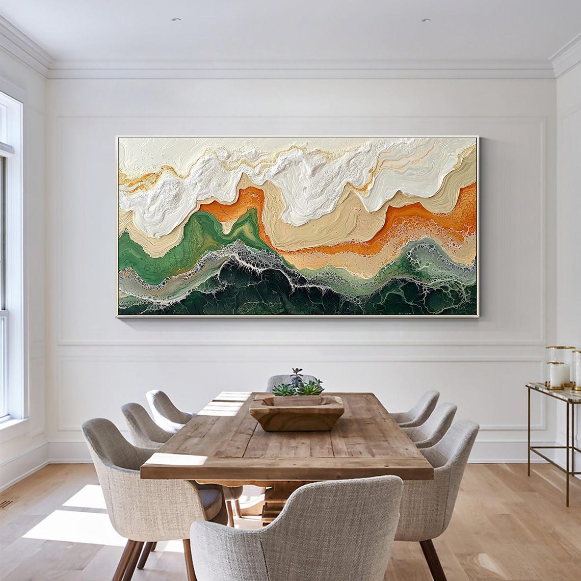 Dark Green Coastal Wave Abstract Resin Style Oil Painting Poster - Image 3