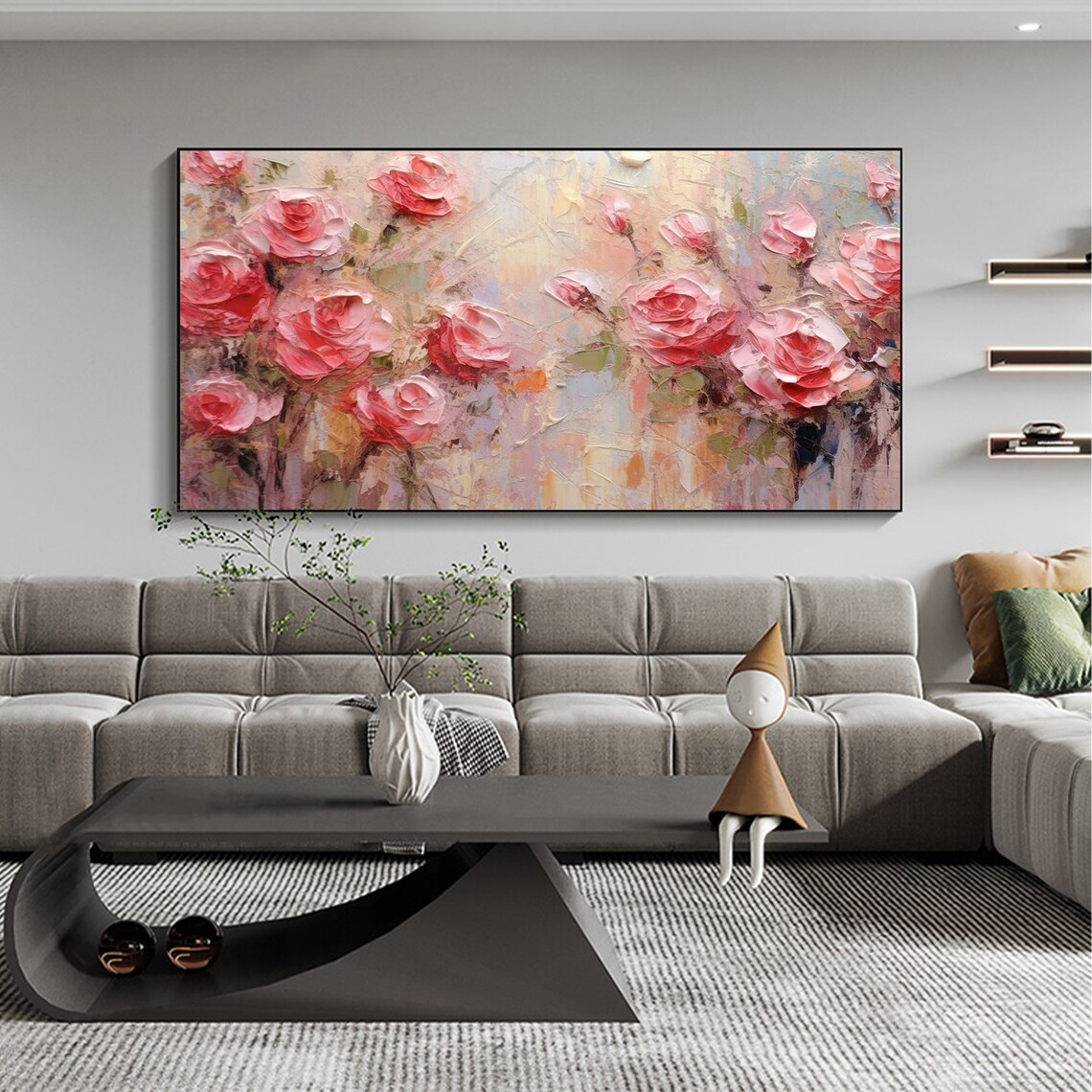 Blush Pink Rose Garden Impasto Bloom Floral Canvas Art Poster - Image 4