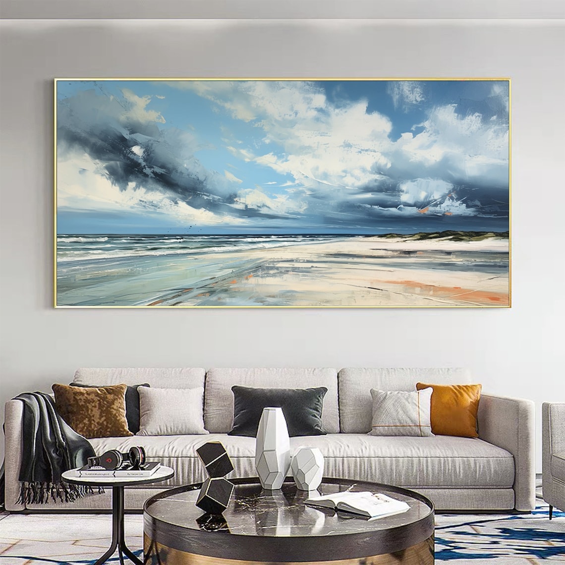Ocean Landscape Oil Painting, Modern Beach Art Print - Image 8