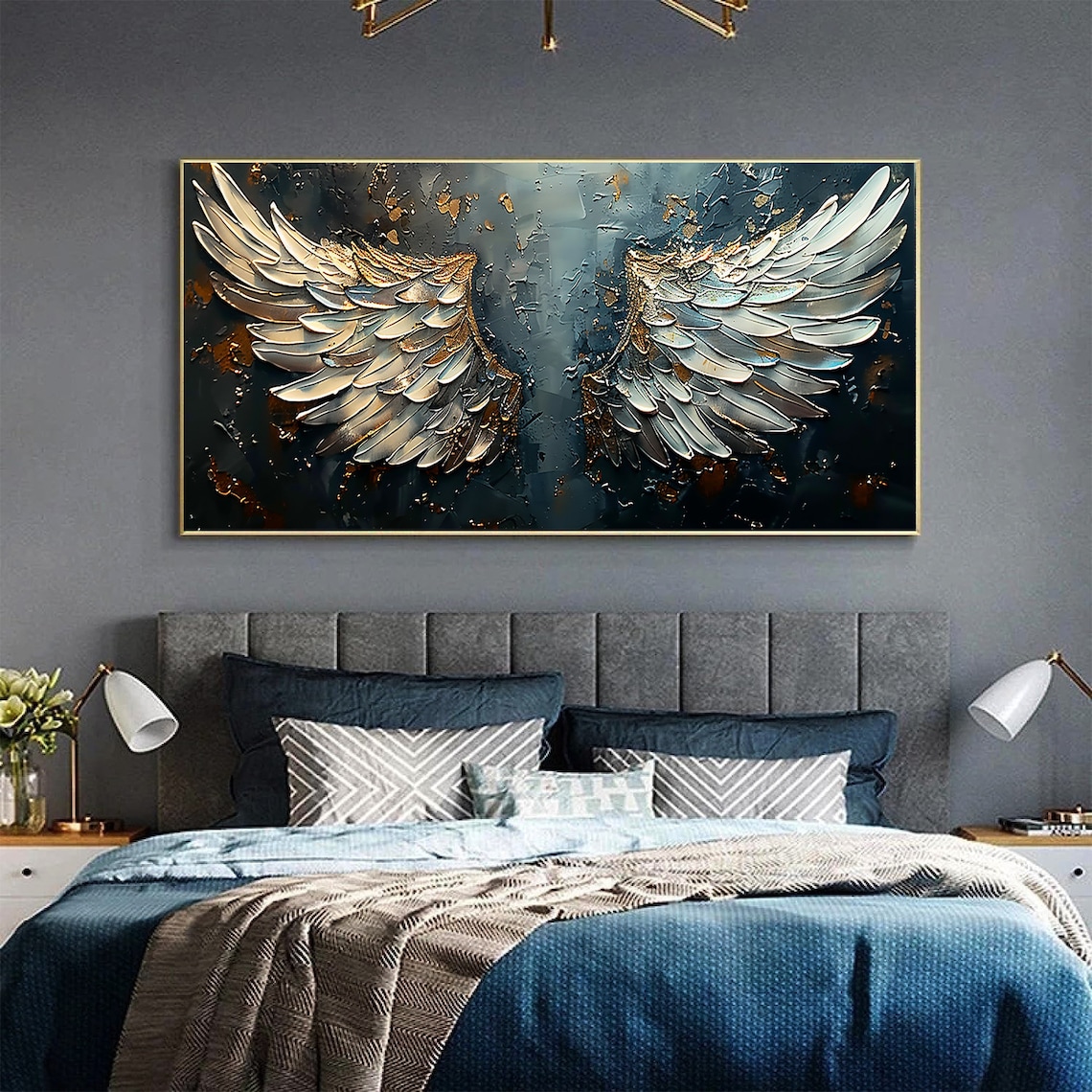 Large Angel Wing Oil Painting, Boho Wall Art Print - Image 2