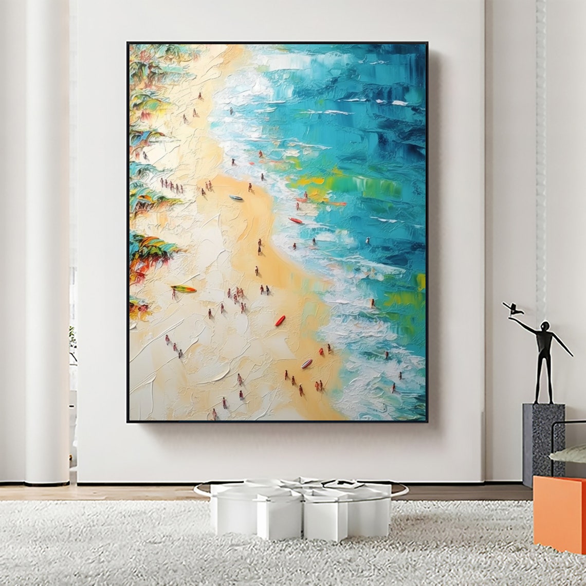 Aerial Beach Scene Tiny People Turquoise Sea Summer Art Poster - Image 4