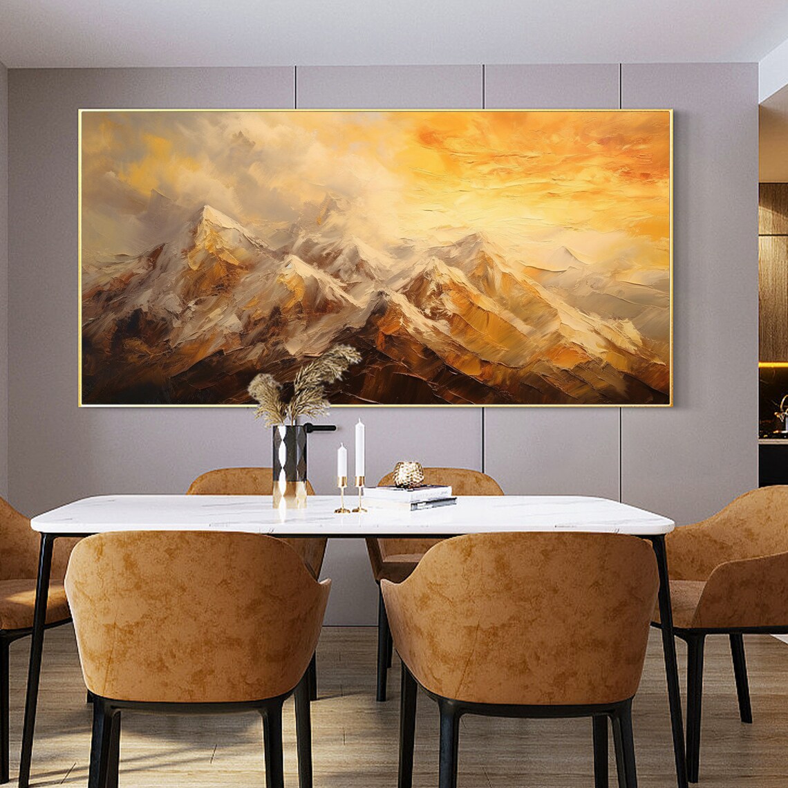 Abstract Golden Mountain Oil Painting Art Print - Image 3
