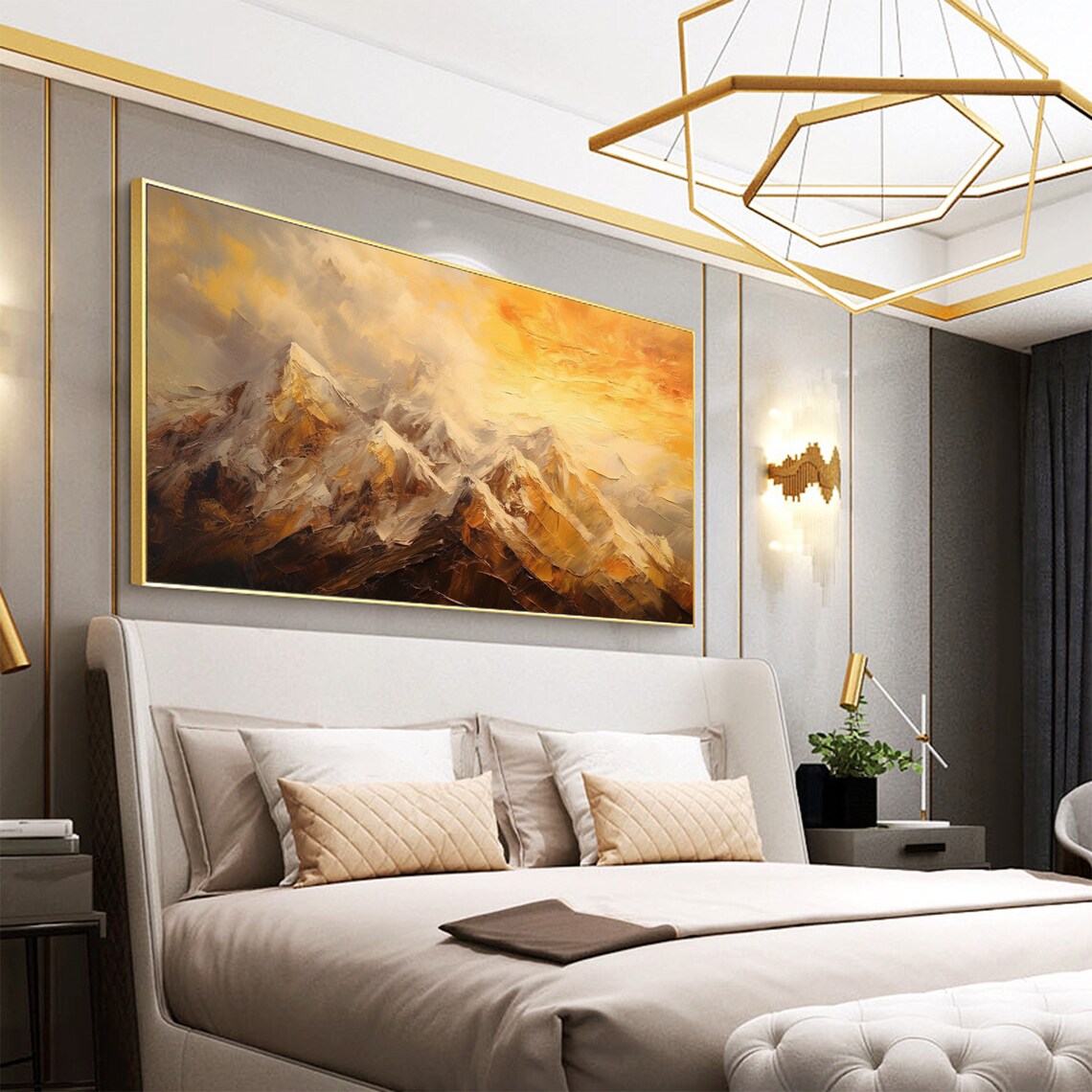 Abstract Golden Mountain Oil Painting Art Print - Image 7