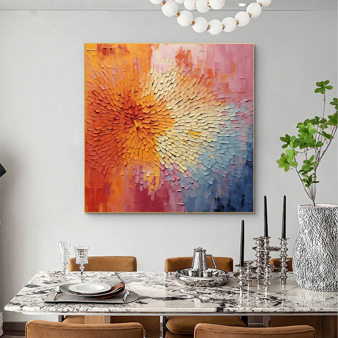 Spiral Petal Mosaic Sunset Orange Blue Abstract Texture Poster - Image 5