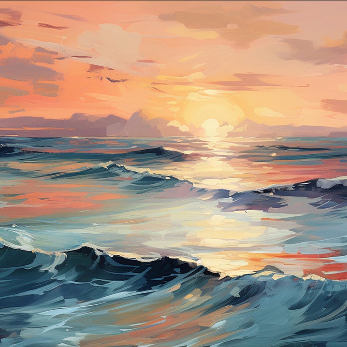 Peach Sky Sunset Ocean Waves Warm Glow Horizon Seascape Poster - Image 6