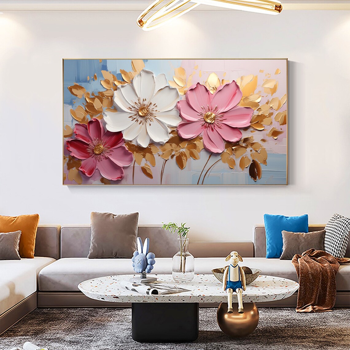 Abstract Flower Oil-Painting Style Print, Custom Gold Decor - Image 4