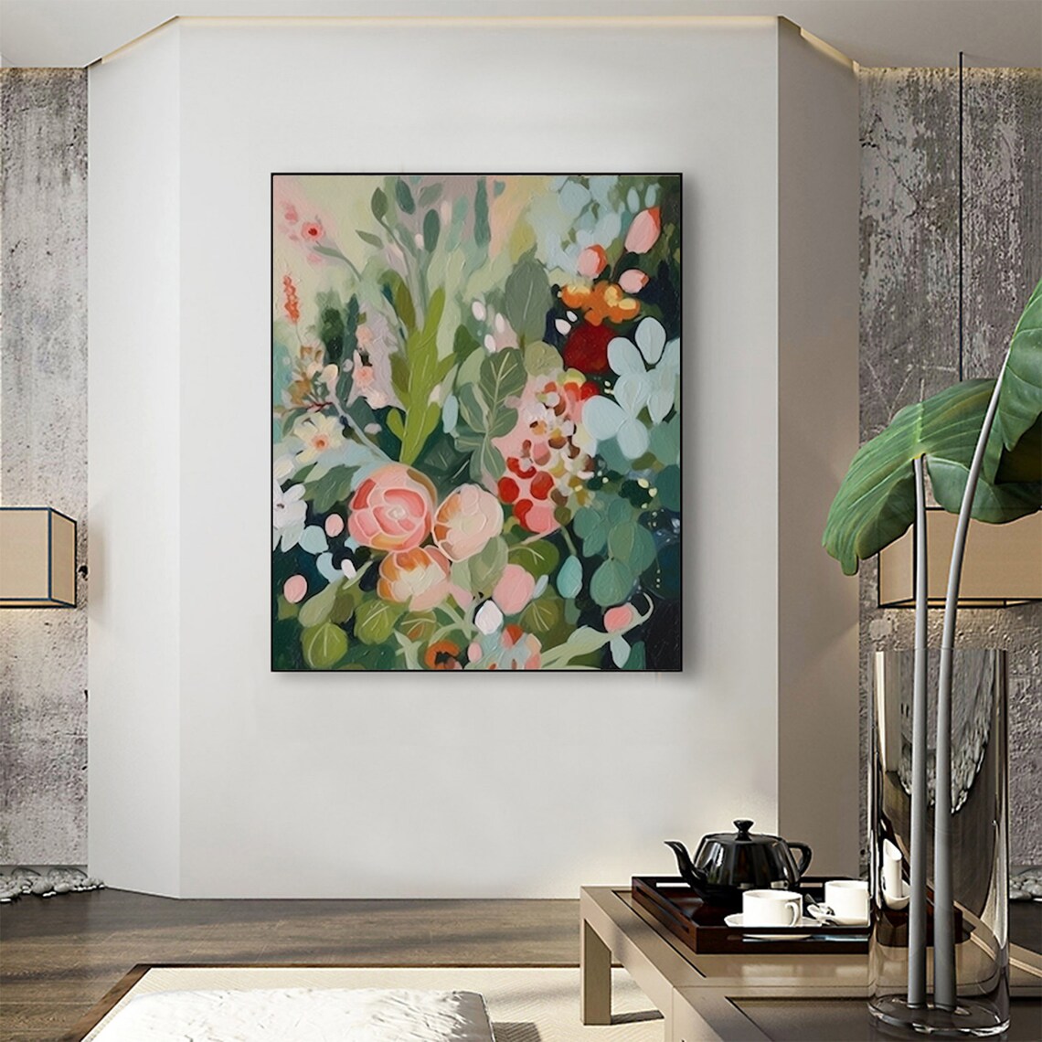Green Flowers Boho Abstract Floral Wall Art Print - Image 6