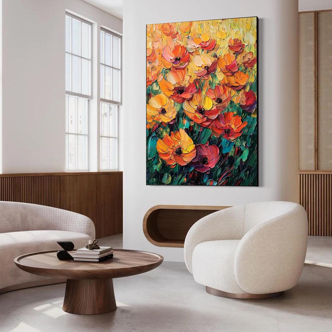 Custom Orange Flowers Oil Painting, Boho Wall Art Print - Image 4