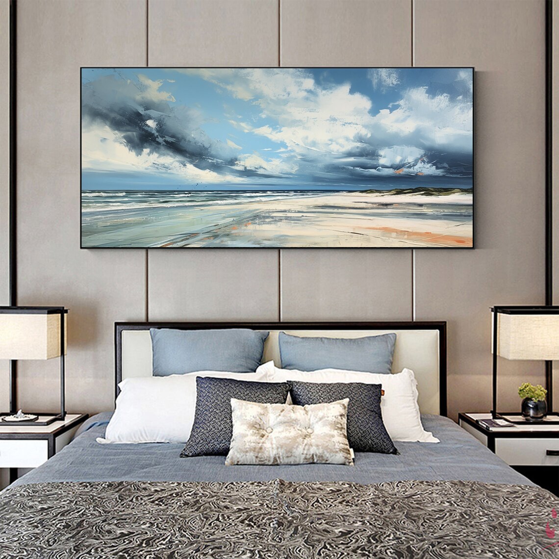 Ocean Landscape Oil Painting, Modern Beach Art Print - Image 3