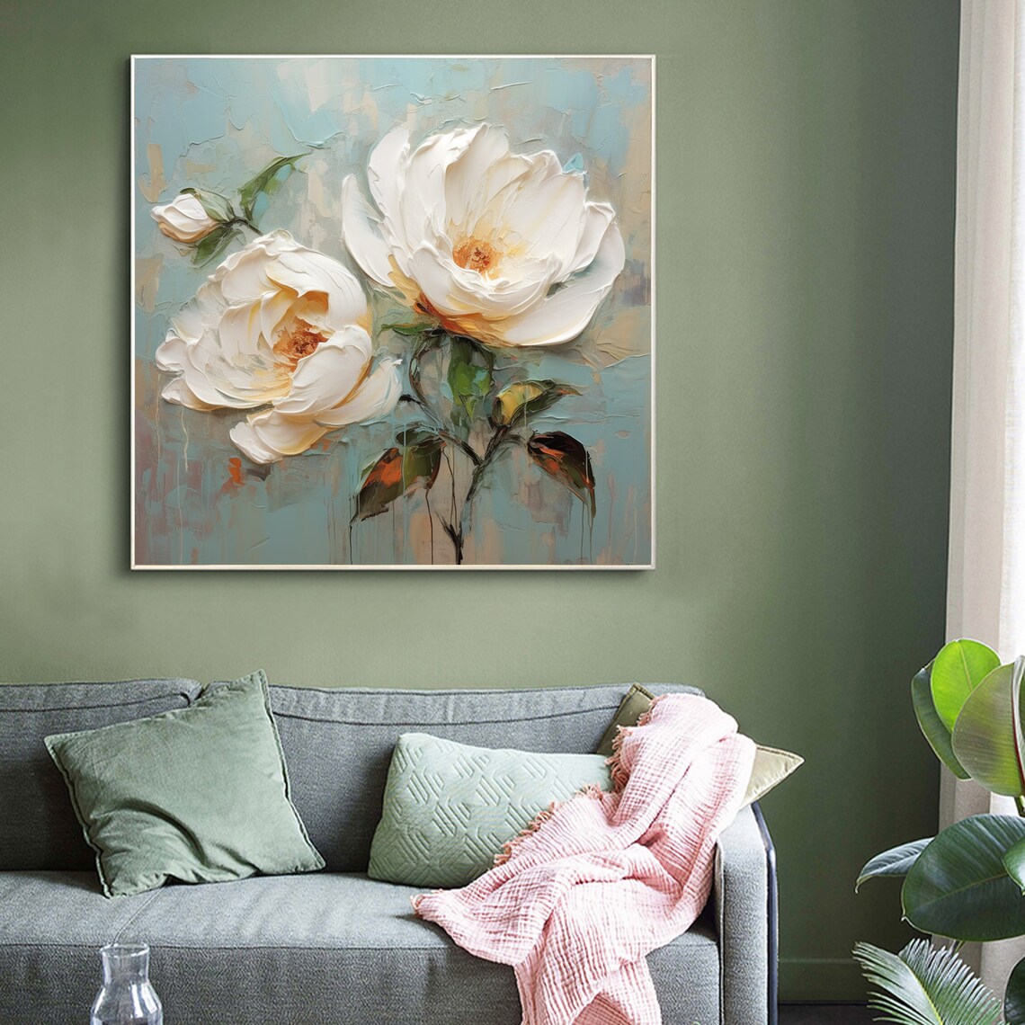 Minimalist Flower Oil Painting, Abstract Floral Art Print - Image 2