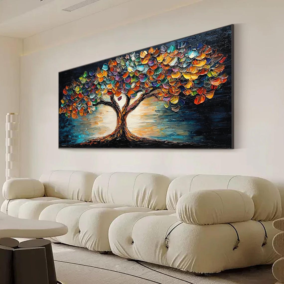 Colorful Tree of Life Dark Night Water Reflection Art Poster - Image 3