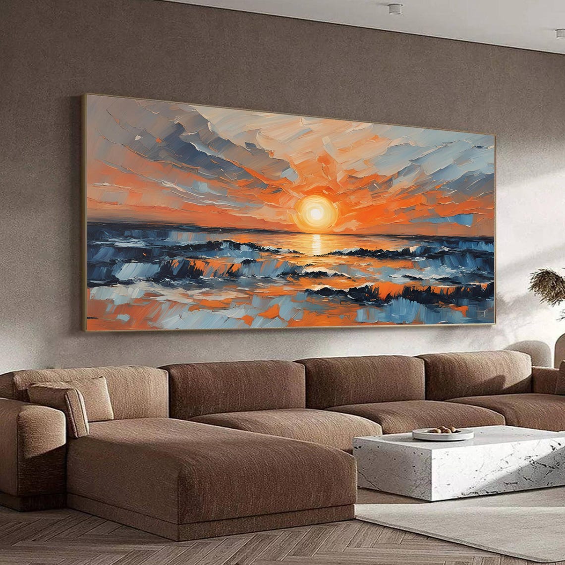 Bold Sunrise Ocean Dark Waves Orange Sky Dramatic Art Poster - Image 2