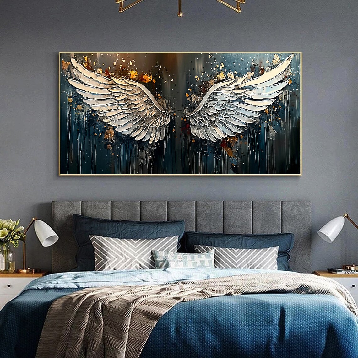 Angel Wing Oil Painting, Abstract White Wing Art - Image 4