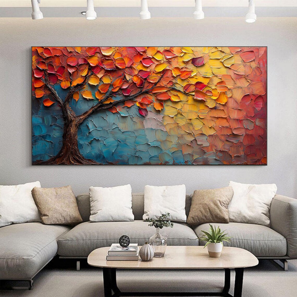 Large Original Tree Of Life Oil Painting On Abstract Textured Orange Tree Wall Art Boho Custom Wall Dcor Living Room Wall Decor - Image 3