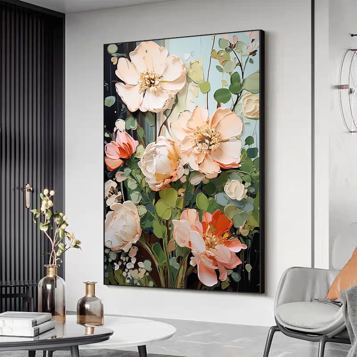 Abstract Flower Oil Painting, Minimalist Floral Print - Image 2