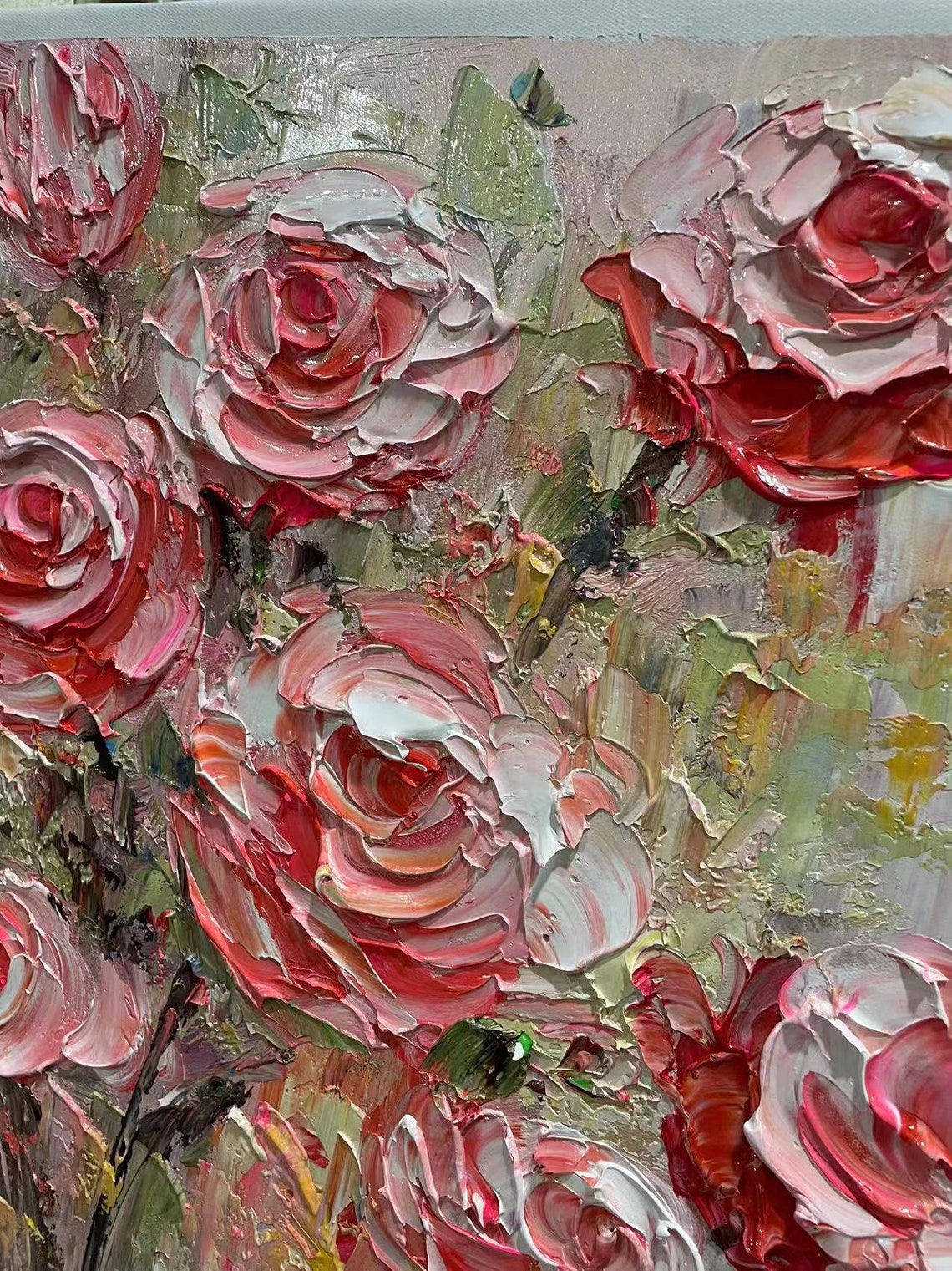 Blush Pink Rose Garden Impasto Bloom Floral Canvas Art Poster - Image 6