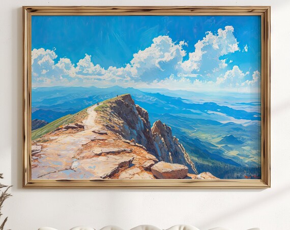 Pikes Peak Colorado Summit Ridge Blue Sky Mountain Oil Painting Poster