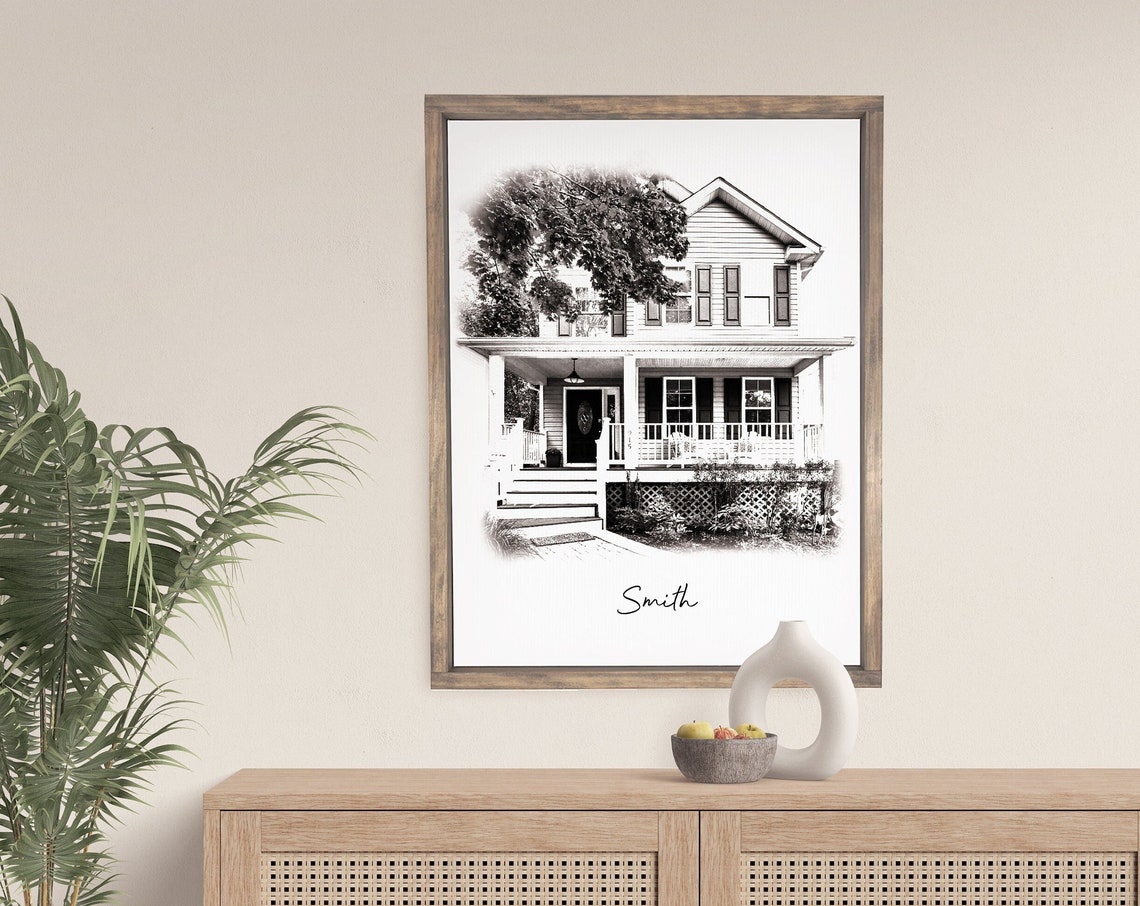 Custom Pencil Sketch Home Portrait Personalized Family House Print
