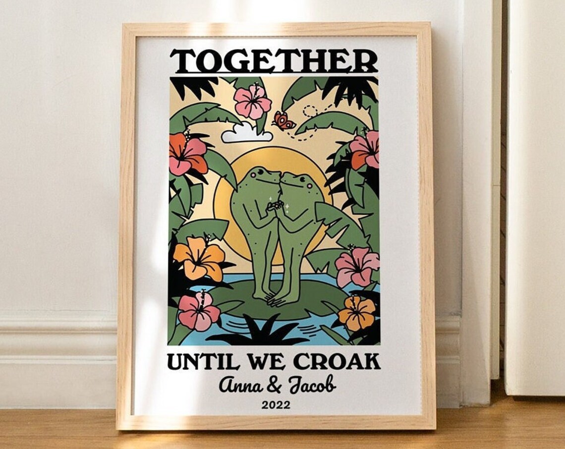 Custom Tropical Frog Print, Retro Mushroom Art Print