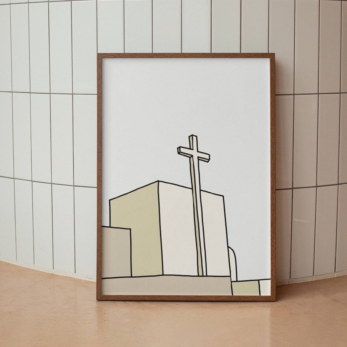 Minimalist Church Cross Neutral Line Art Japandi Faith Poster