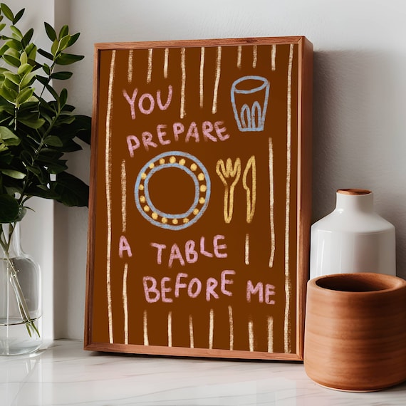 You Prepare A Table Aesthetic Christian Wall Art Psalm 235 Modern Bible Verse Art Print Retro Christian Poster Christian Kitchen Decor