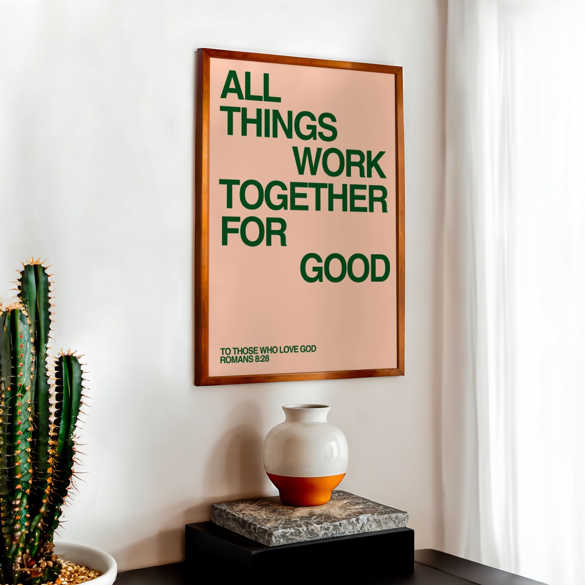 All Things Work Together For Good Romans 828 Green Typography Poster - Image 2