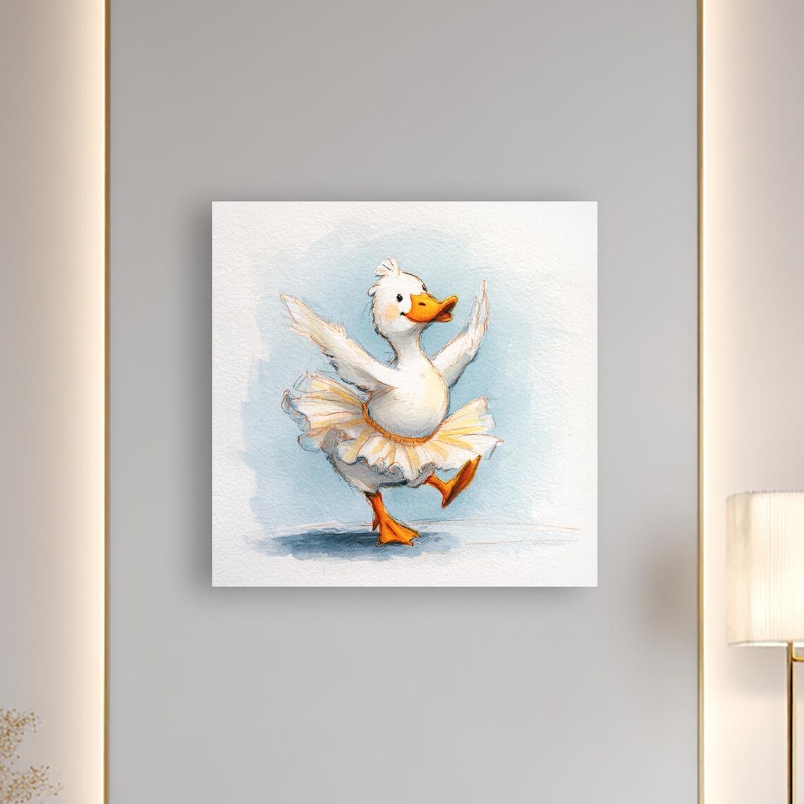Ballerina Duck Whimsical Tutu Dancer Watercolor Nursery Wall Art