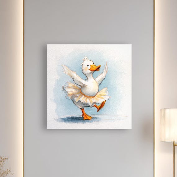 Ballerina Duck Canvas Art Whimsical Animal Print For Nursery