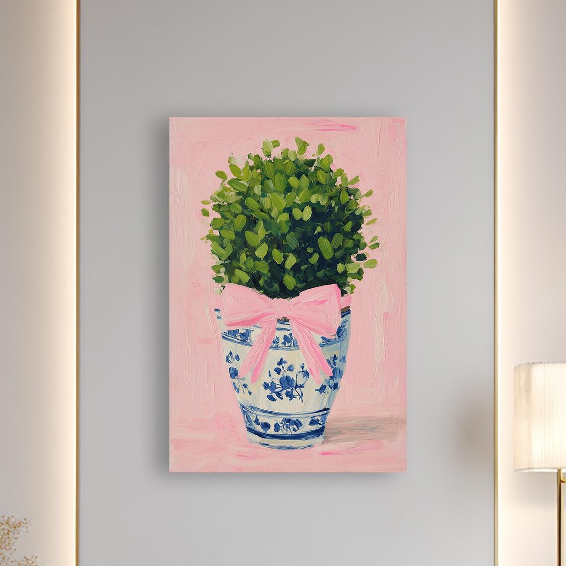 Pink Chinoiserie Vase Green Topiary Botanical Still Life Art Poster