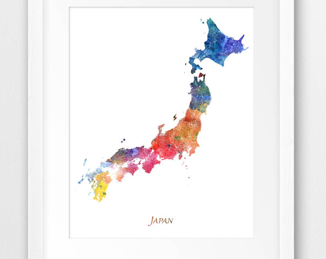 Japan Map Watercolor Art Print, Home Office Decor