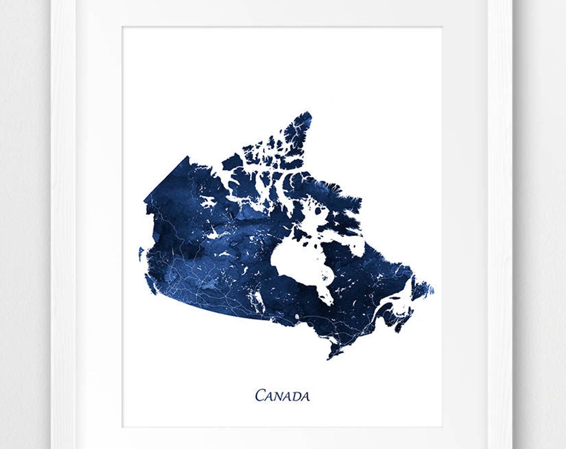 Canada Navy Blue Watercolor Map Classic Minimal Travel Wall Poster