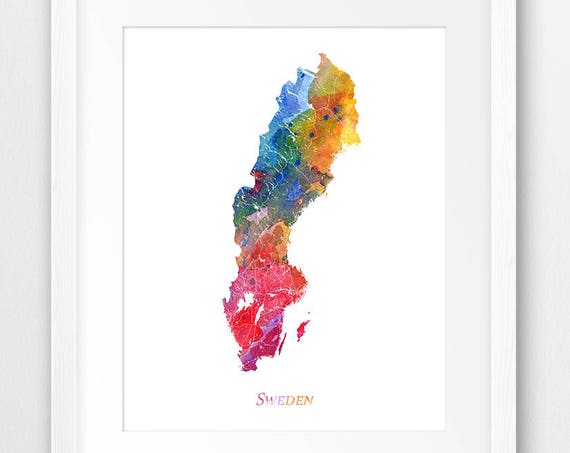 Sweden Map Print, Watercolor Travel Poster