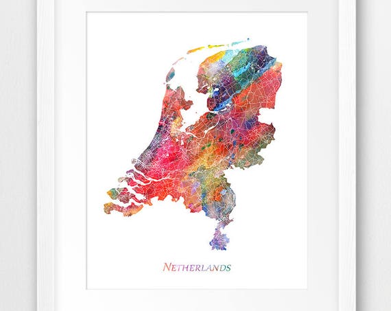 Netherlands Map Print Poster Wall Art Watercolor Home Decor Travel