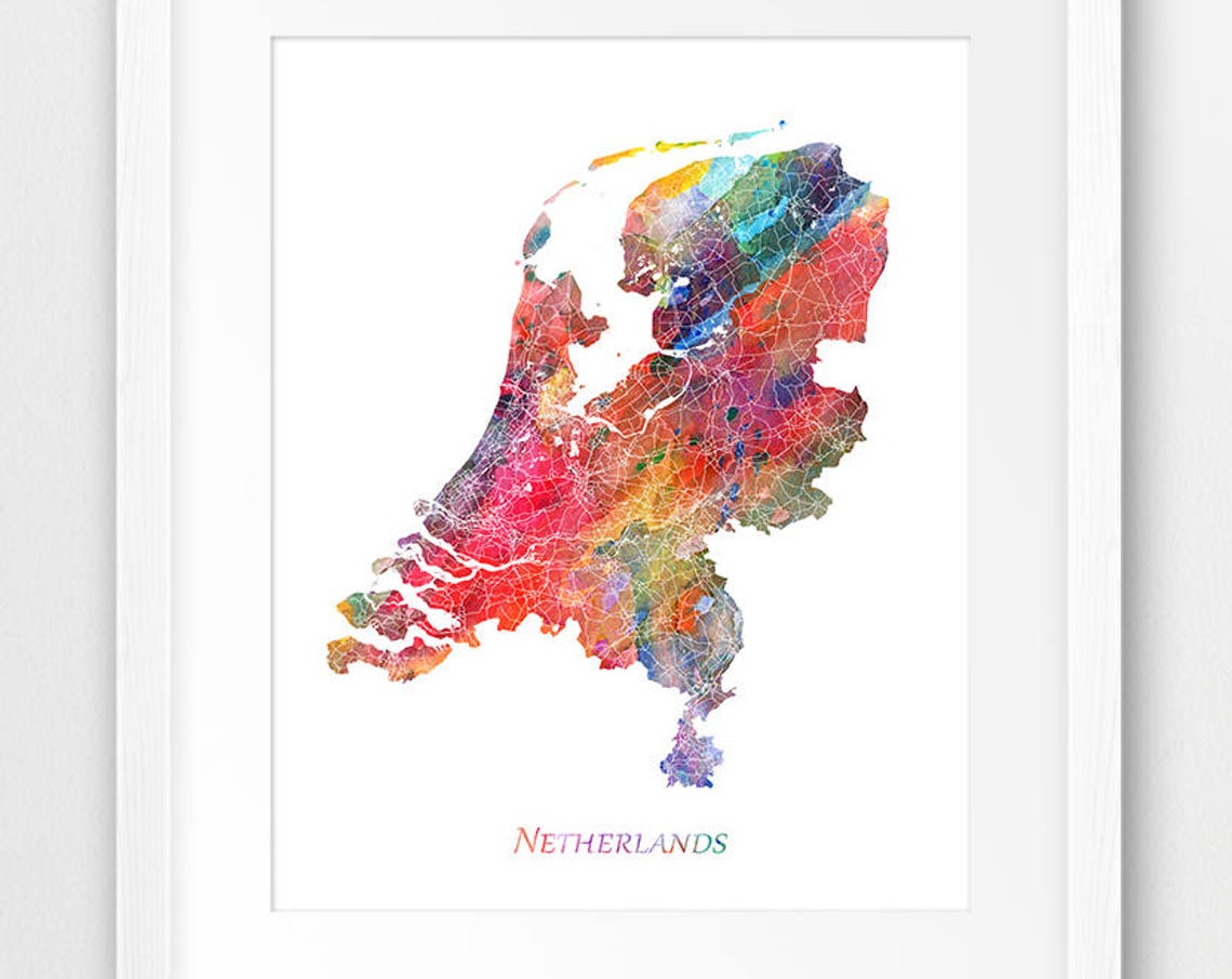 Netherlands Map Print Poster Wall Art Watercolor Home Decor Travel