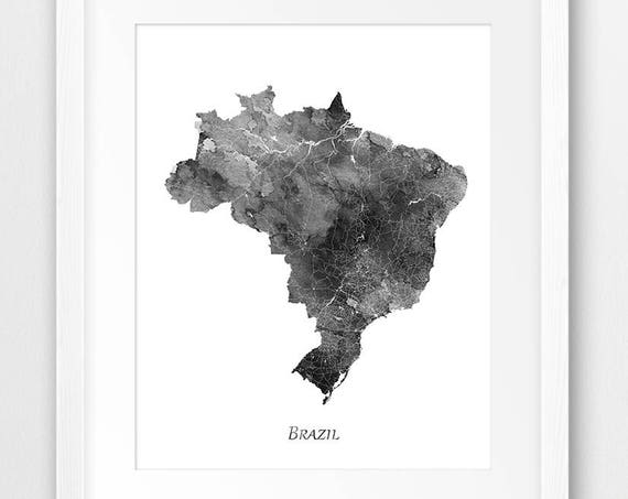 Brazil Map Watercolor Travel Poster
