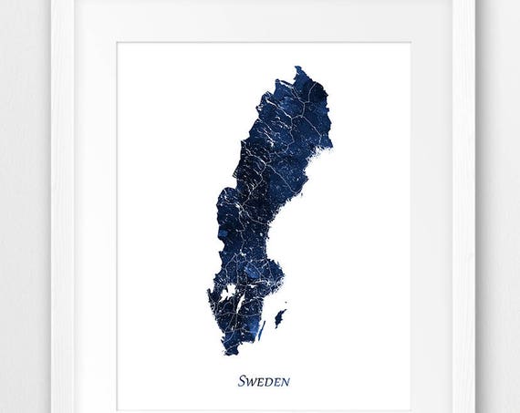 Watercolor Sweden Map Travel Poster, Home Decor