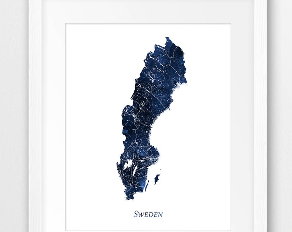 Watercolor Sweden Map Travel Poster, Home Decor