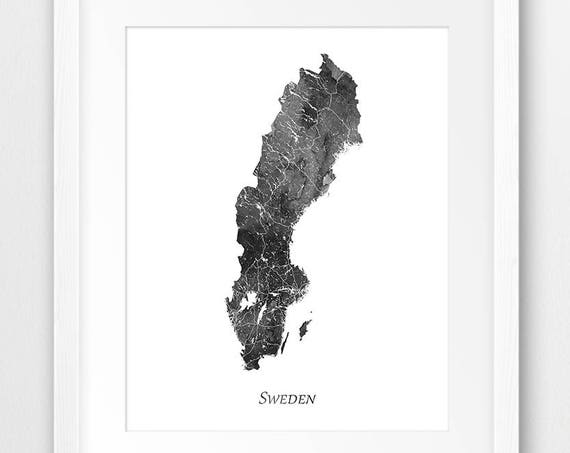 Sweden Map, Watercolor Travel Poster