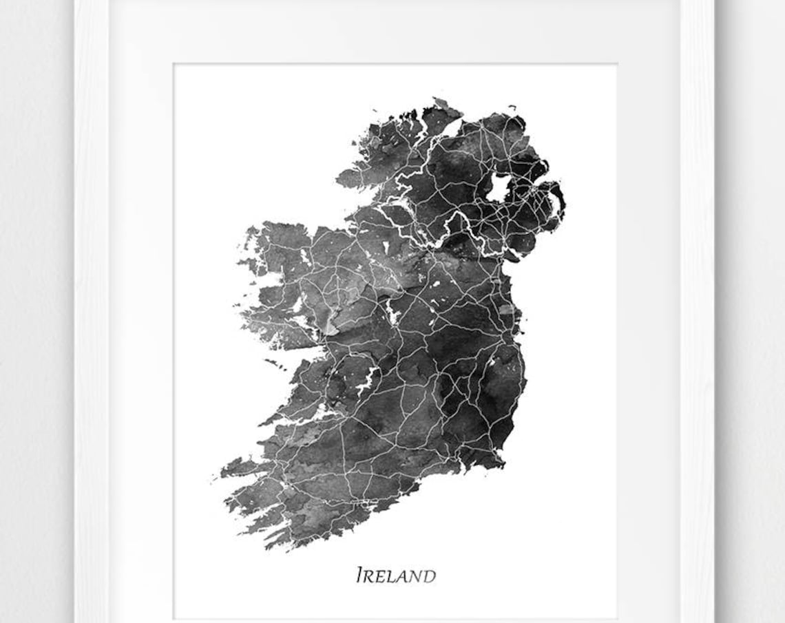 Ireland Map Watercolor Poster Print, Travel Map