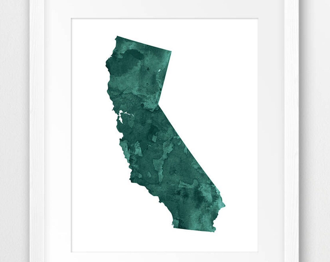 California State Silhouette Emerald Green Watercolor Map Art Poster