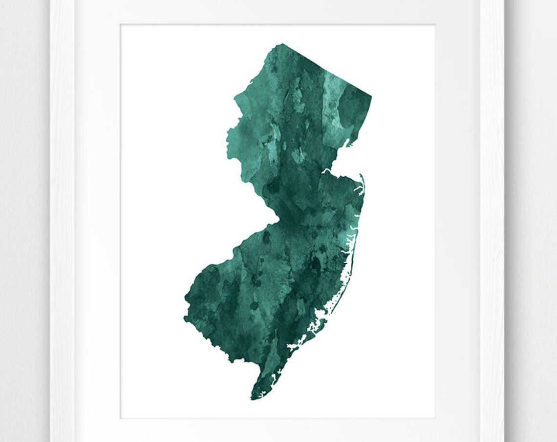 New Jersey State Map, Watercolor Silhouette Modern Poster