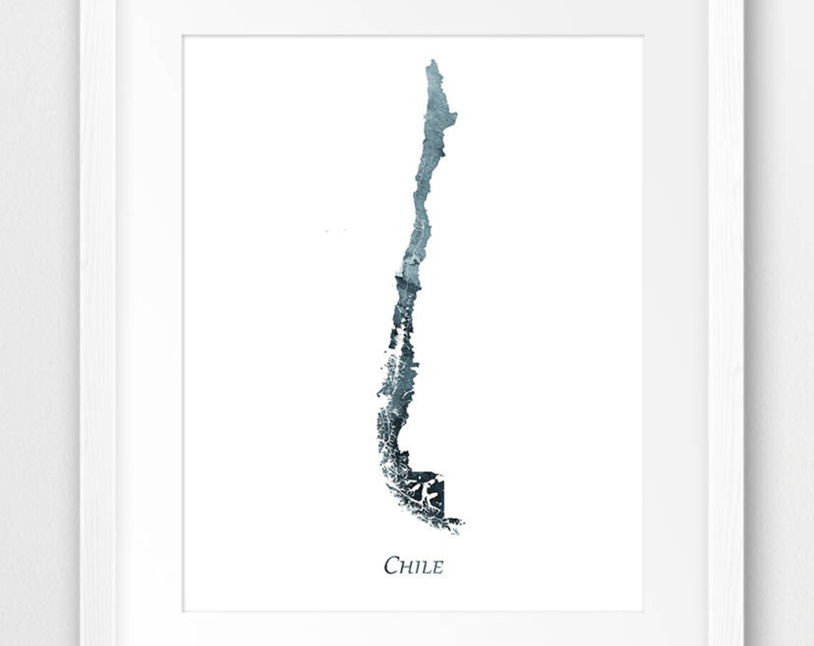 Chile South America Dark Teal Watercolor Map Minimalist Wall Poster Art